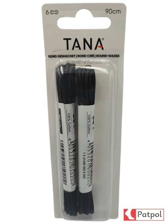 Sznurowadła TANA okrągłe bawełniano-woskowane 90 cm - czarne #1