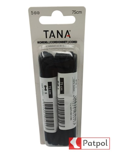 Sznurowadła TANA Cord bawełniane 75 cm - czarne #1