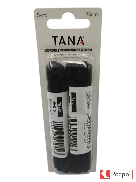 Sznurowadła TANA Cord bawełniane 75 cm - czarne #1